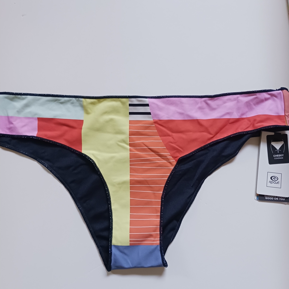4X$30   Ripcurl Women  Multicolor Striped Bikini Bottom SZ  L NWT